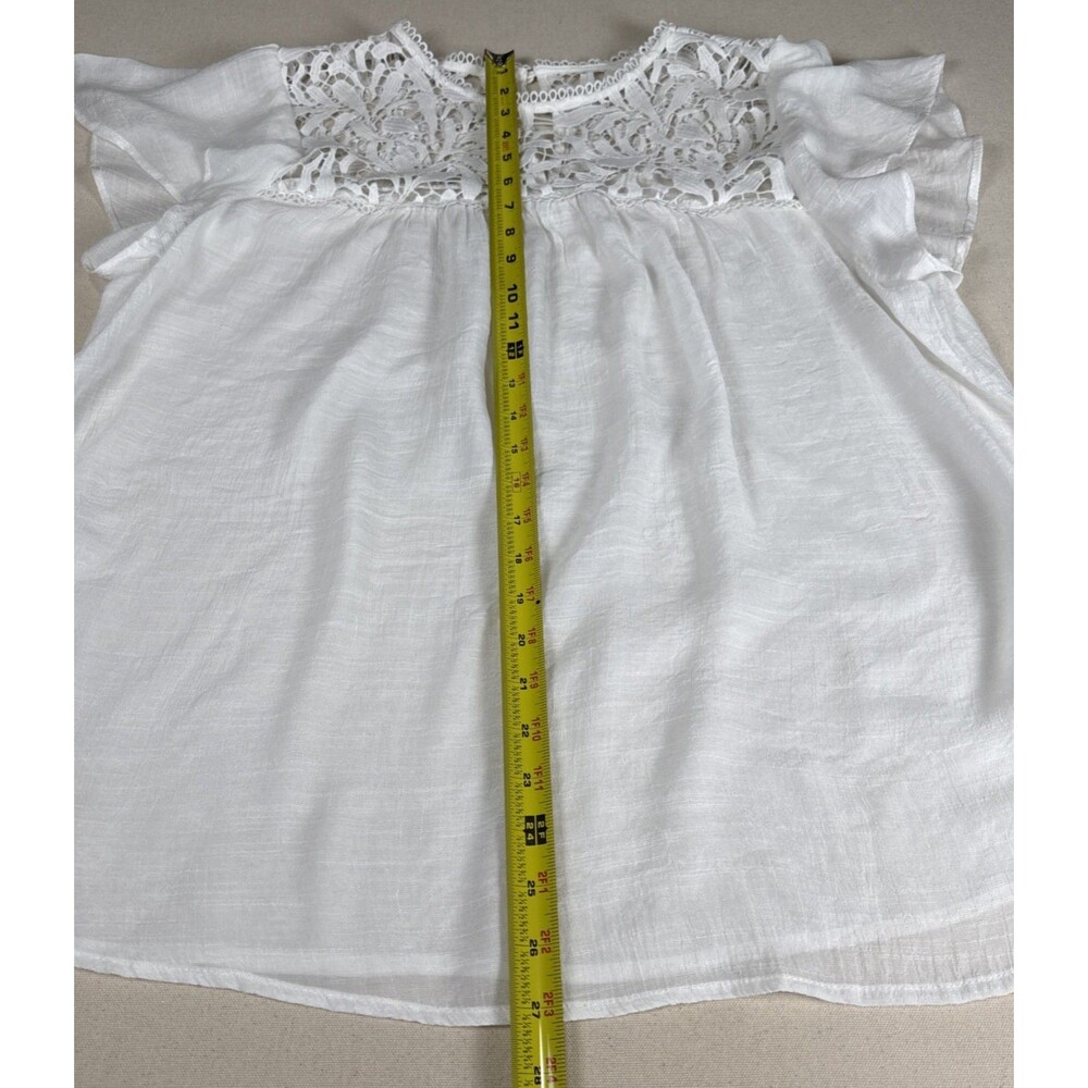 Perch White Lace Crochet Yoke Blouse 2X Flutter Sleeve Rayon Blend Boho Romantic - Picture 3 of 10